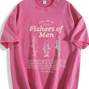 Fishers of - Matthew 4:19 Jesus Bible Verse Religious vintage washed oversized T-shirt in Red