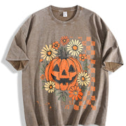 Retro Floral Pumpkin Vintage Washed T-Shirt in Brown