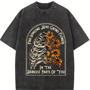 Find Someone Who Grows Flowers Rib Sunflowers Printing Vintage Washed T-Shirt in Black