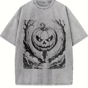 Retro Halloween Scene 90s Vintage Washed T-Shirt in Gray