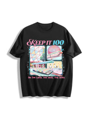 Keep It 100 the Land the Seas the Skies WDW Cotton T-Shirt in Black