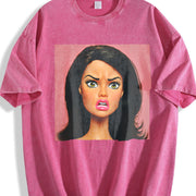 Angry Glam Doll Portrait Vintage Washed T-Shirt in Red