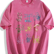 Cat 90s Tattoo Retro Kitten Cute Vintage Washed T-Shirt in Red