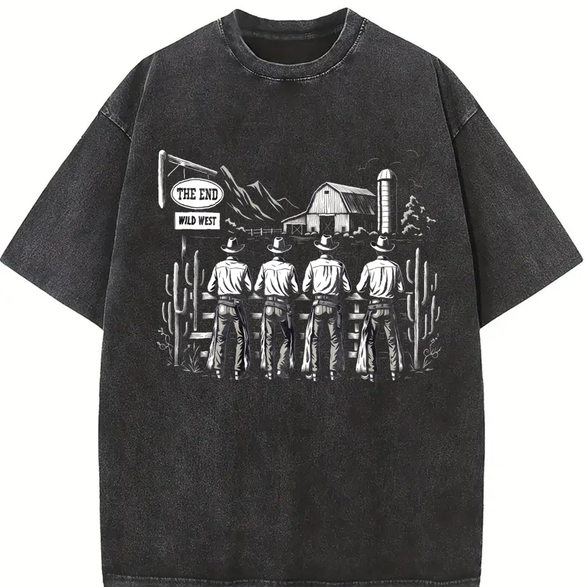 Western Cowboys ® Retro Wild West Vintage Washed T-Shirt in Black