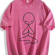 Autumn/Winter Stick Figure Meditating 1pc Winter Vintage Washed T-Shirt in Red