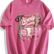 Western Collage Country Cowboy Skull Disco vintage washed oversized T-shirt in Red