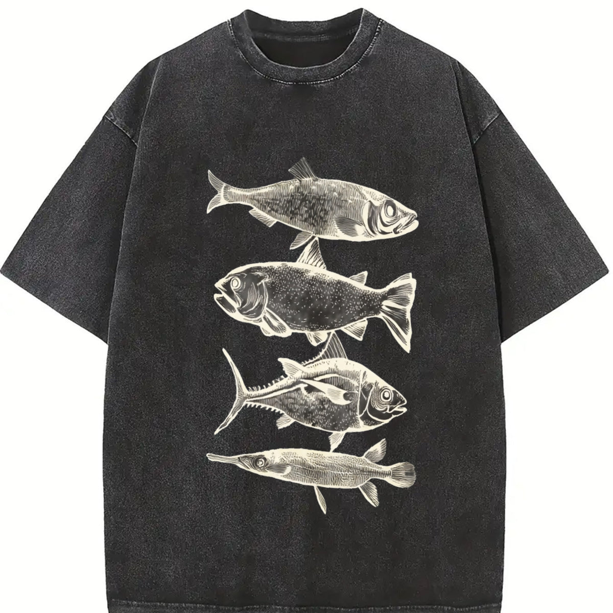 Fish Tattoo 90s Retro ® Y2k Fisher Vintage Washed T-Shirt in Black