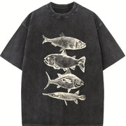 Fish Tattoo 90s Retro ® Y2k Fisher Vintage Washed T-Shirt in Black