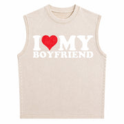 I Love My Heart for Couples Suits Vintage Washed Tank Top in Beige