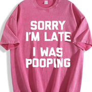 Sorry I'm Late I Was Pooping vintage washed oversized T-shirt in Red