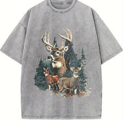 Deer 90's Retro Fall Buck And Doe Deer Americana Nostalgia vintage washed oversized T-shirt in Gray