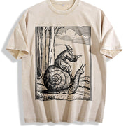 Retro Medieval Snail Rider Vintage Washed T-Shirt in Beige
