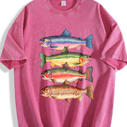 River Fish Species Vintage Washed T-Shirt in Red