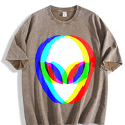 Premium Alien Head Trippy Vaporwave Techno Rave EDM Music Vintage Washed T-Shirt in Brown