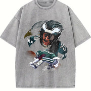 Saquon Night Jump Over Philadelphia Football Star Custom vintage washed oversized T-shirt in Gray