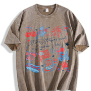 Stars Stripes and Freedom Vibes Vintage Washed T-Shirt in Brown