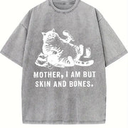 Cat Mom Mother I Am but Skin and Bones Vintage Washed T-Shirt in Gray