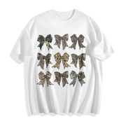 Retro Camo Coquette Bow Cotton T-Shirt in White