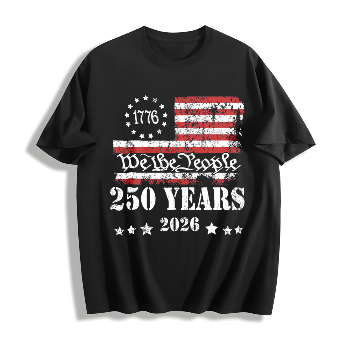250th America Anniversary: US 250 Years Patriotic Cotton T-Shirt in Black