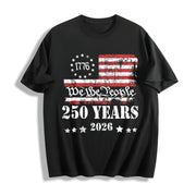 250th America Anniversary: US 250 Years Patriotic Cotton T-Shirt in Black