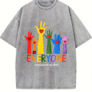 Everyone Is Welcome On Our Street Pride Month Sublimation vintage washed oversized T-shirt in Gray
