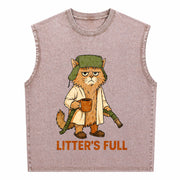 Full Cat Lovers Christmas Xmas Vintage Washed Tank Top in Brown