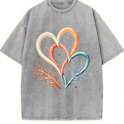 Interlocking Hearts Vintage Washed T-Shirt in Gray
