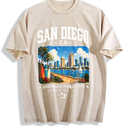 San Diego California Vintage Washed T-Shirt in Beige