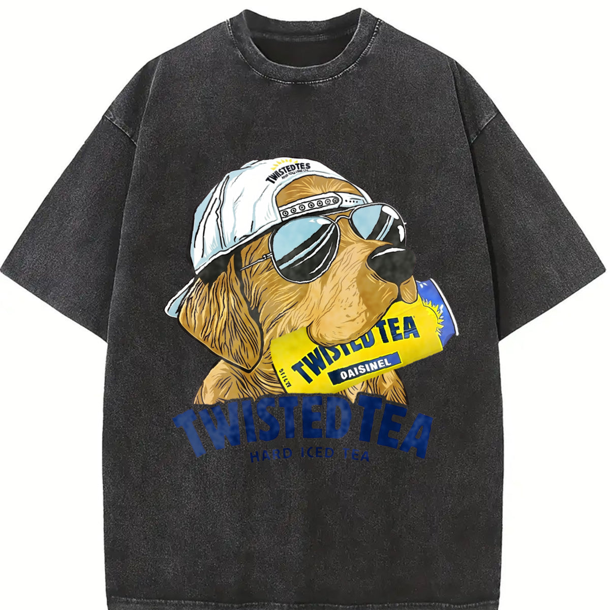 Twisted Tea Golden Retriever Dog Vintage Washed T-Shirt in Black