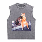 Smoking Cat Meme Vintage Washed Tank Top in Gray