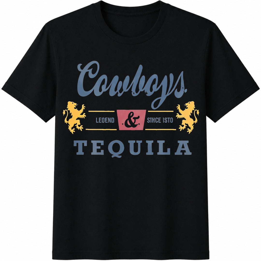Cowboys and Tequila Cotton T-Shirt in Black