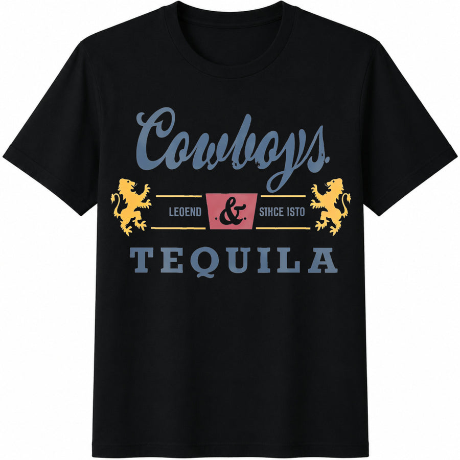 Cowboys and Tequila Cotton T-Shirt in Black