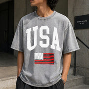 USA Flag Vintage Washed T-Shirt in Gray