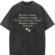 Mom to Young Children Please Send Wine Vintage Washed T-Shirt in Black