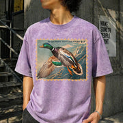 Waterfowl Stamp Art Vintage Washed T-Shirt in Purple