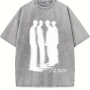 Street Atmosphere Virtual Shadow Characters Shadow Vintage Washed T-Shirt in Gray