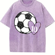 Soccer Baseball Number 10 Vintage Washed T-Shirt in Purple