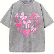 Coquette Valentine Heart Vintage Washed T-Shirt in Gray