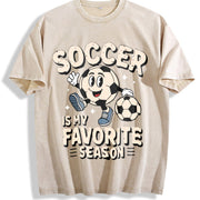 Soccer Is My Favorite Season Vintage Washed T-Shirt in Beige