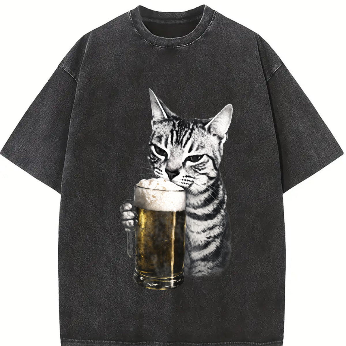 Cat Beer Y2k 90s Cats Meme ® Vintage Washed T-Shirt in Black