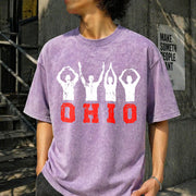 Ohio State Pride Ohioan with Bold Red Letters Vintage Washed T-Shirt in Purple