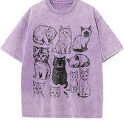Cats 90s Tattoo Style Retro Y2k Kitten Cat Lovers vintage washed oversized T-shirt in Purple