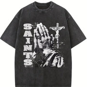 Saints Praying Hands Tank Vintage Washed T-Shirt in Black