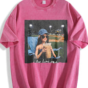 Baseball Glam Doll I Live Here Now Vintage Washed T-Shirt in Red