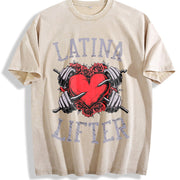 Latina Lifter Spanish Gym Barbell Heart Hispanic Fitness Vintage Washed T-Shirt in Beige