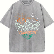 Floral Mountain Sunrise Vintage Washed T-Shirt in Gray