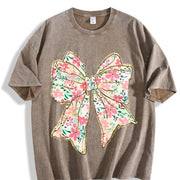 Coquette Bow Floral Bow Vintage Washed T-Shirt in Brown