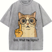 Sigma Cat Meme Geeky Nerd Vintage Washed T-Shirt in Gray