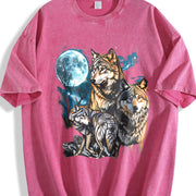 Three Wolves Moon 90s Vintage Washed T-Shirt in Red