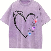 Custom Mom with Kids' Names Vintage Washed T-Shirt in Purple